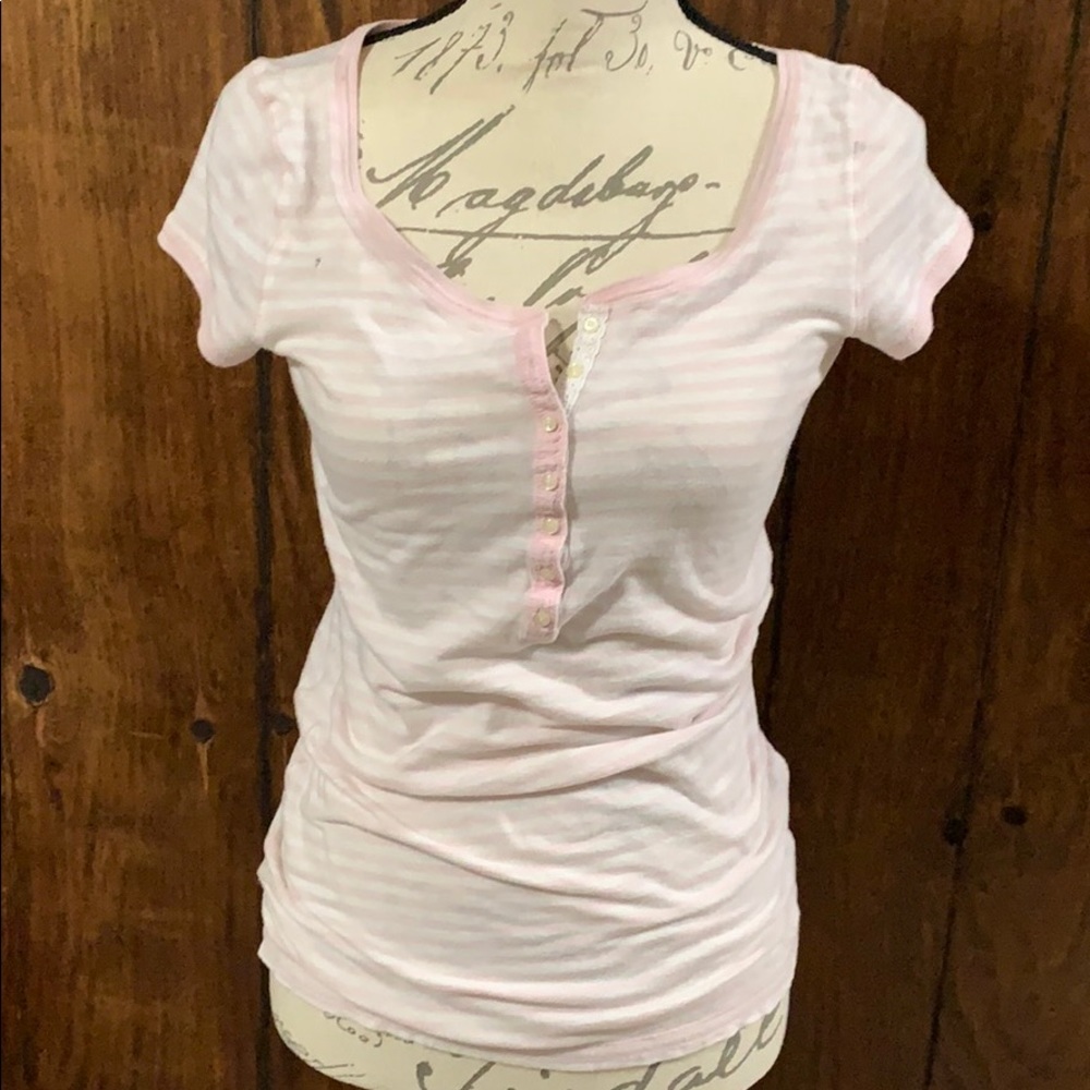 Ruehl Pink & White Striped Tee